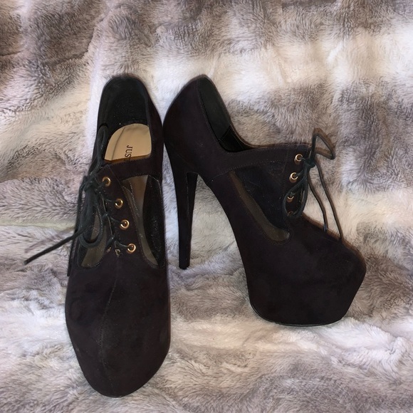 Black Faux Suede & Mesh Lace-Up Pumps - Picture 3 of 3